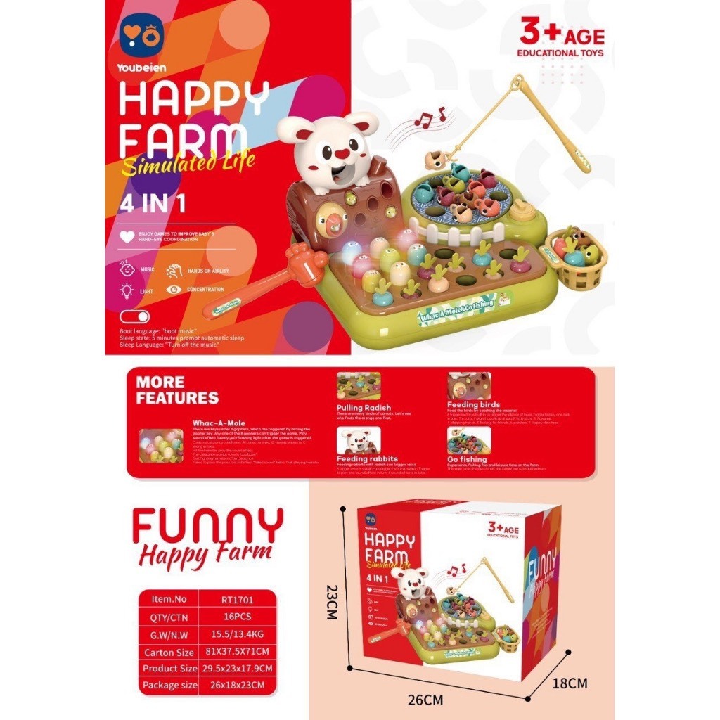 Đồ Chơi Nông Trại Vui Vẻ 4in1 Cho Bé Tích Hợp Nhiều Trò Chơi Rèn Luyện Nhanh Tay Nhanh Mắt Cho Bé