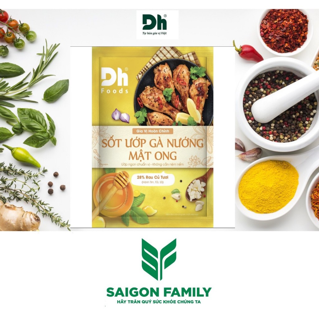 Sốt ướp gà nướng mật ong Dh Foods gia vị hoàn chỉnh nêm sẵn thành phần tự nhiên ướp các món gà, thịt, sườn gói 65gr