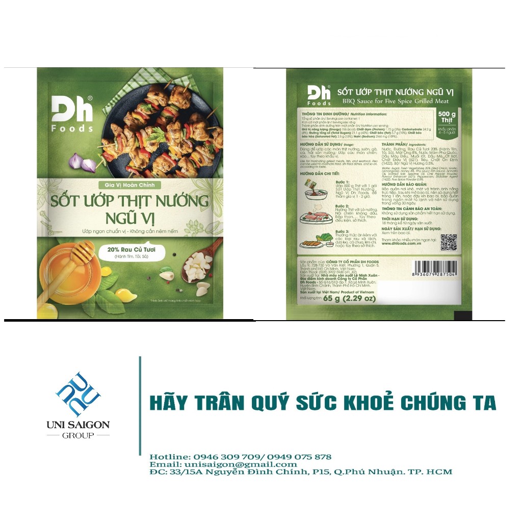 Sốt ướp thịt nướng ngũ vị Dh Foods gia vị hoàn chỉnh nêm sẵn thành phần tự nhiên ướp thịt nướng, sườn, gà gói 65gr