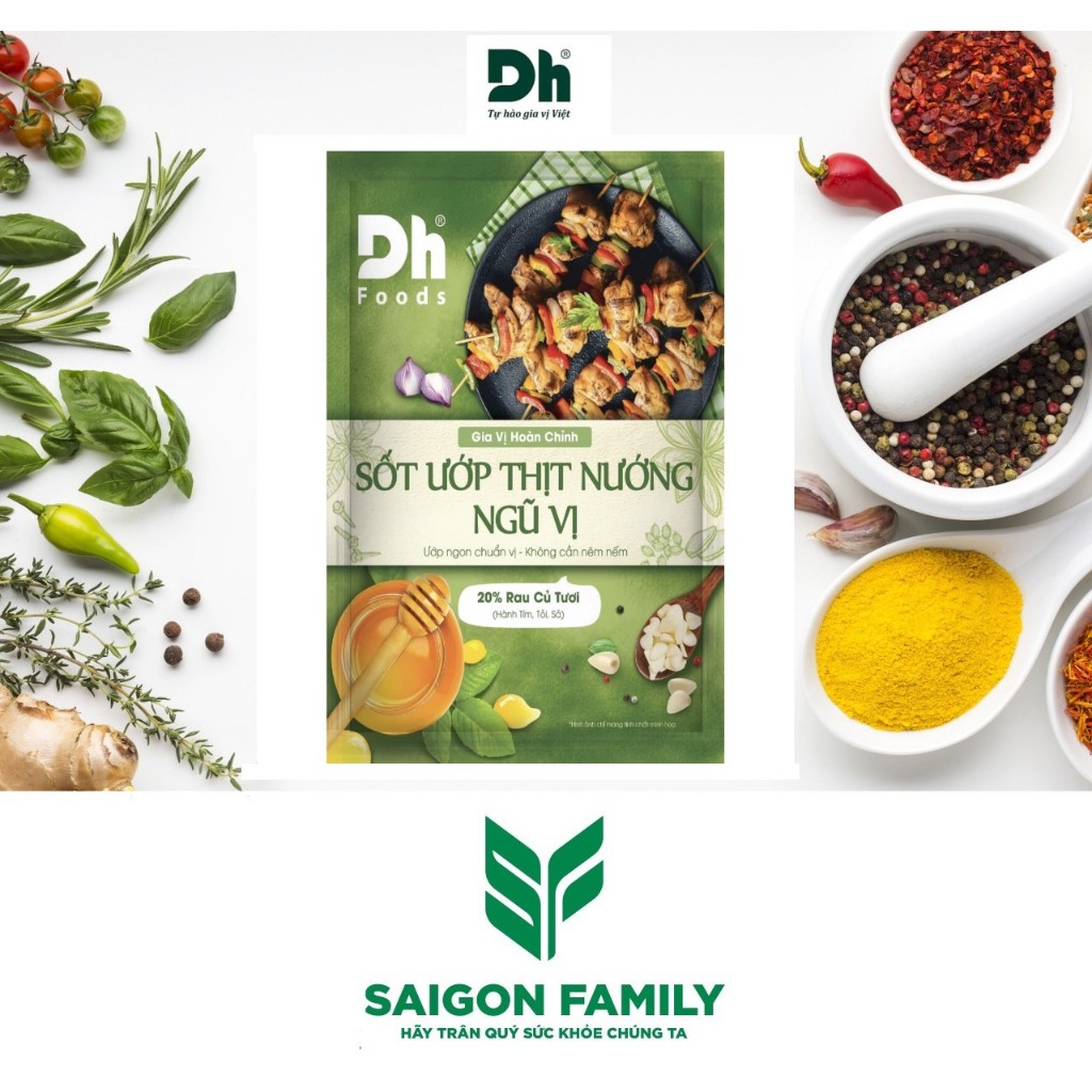 Sốt ướp thịt nướng ngũ vị Dh Foods gia vị hoàn chỉnh nêm sẵn thành phần tự nhiên ướp thịt nướng, sườn, gà gói 65gr
