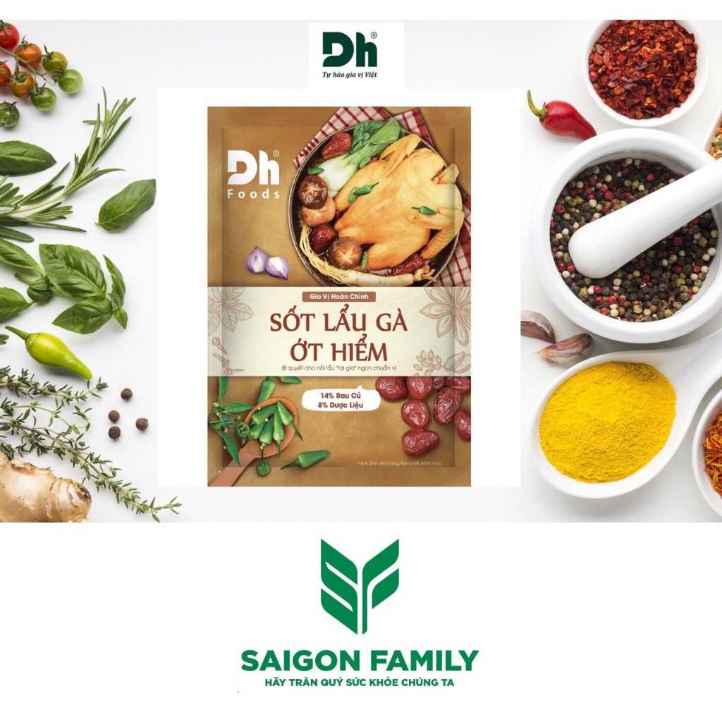 Sốt lẩu gà ớt hiểm Dh Foods gia vị hoàn chỉnh nêm sẵn thành phần tự nhiên làm nước dùng lẩu gà gói 200gr
