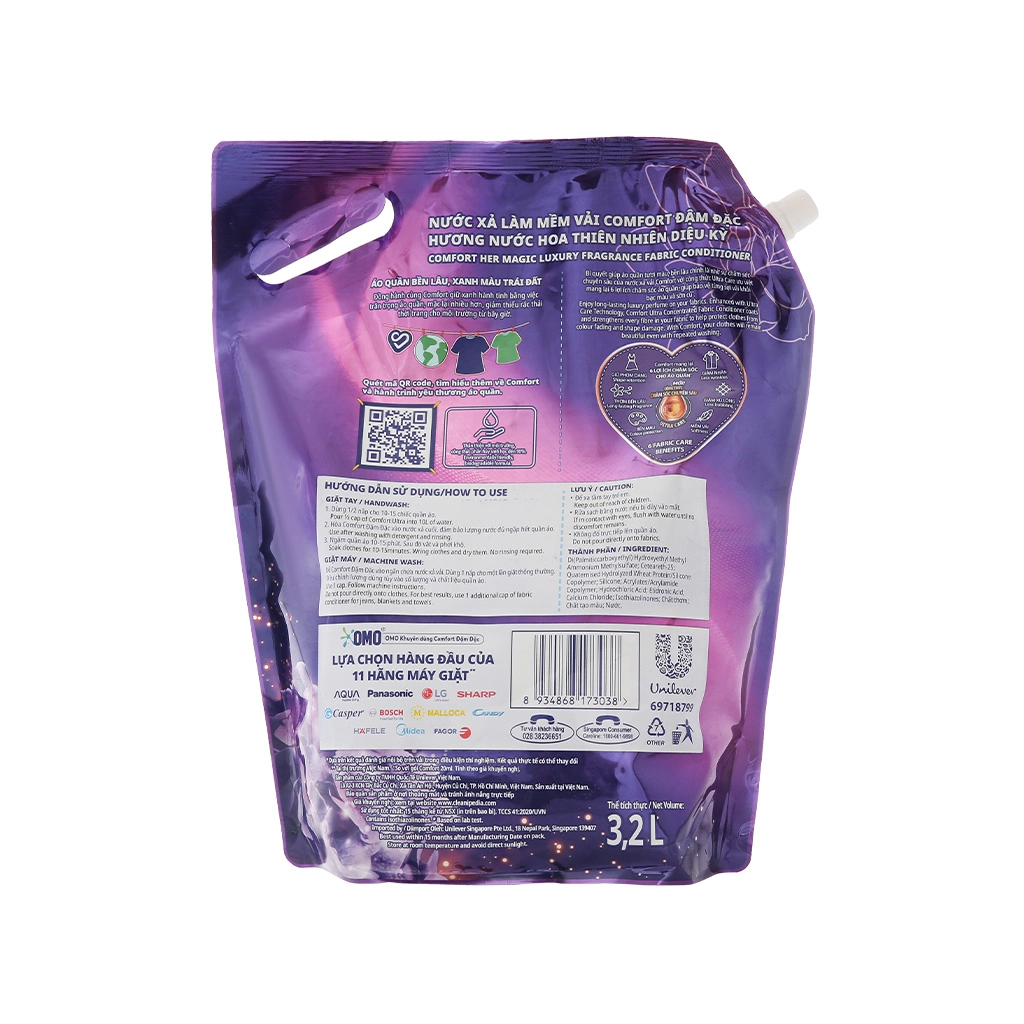 Nước xả vải comfort hương nước hoa thiên nhiên bella/sofia túi 3.2L