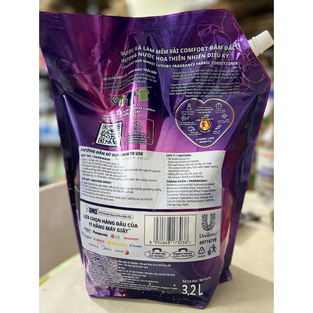 Nước xả vải comfort hương nước hoa thiên nhiên bella/sofia túi 3.2L