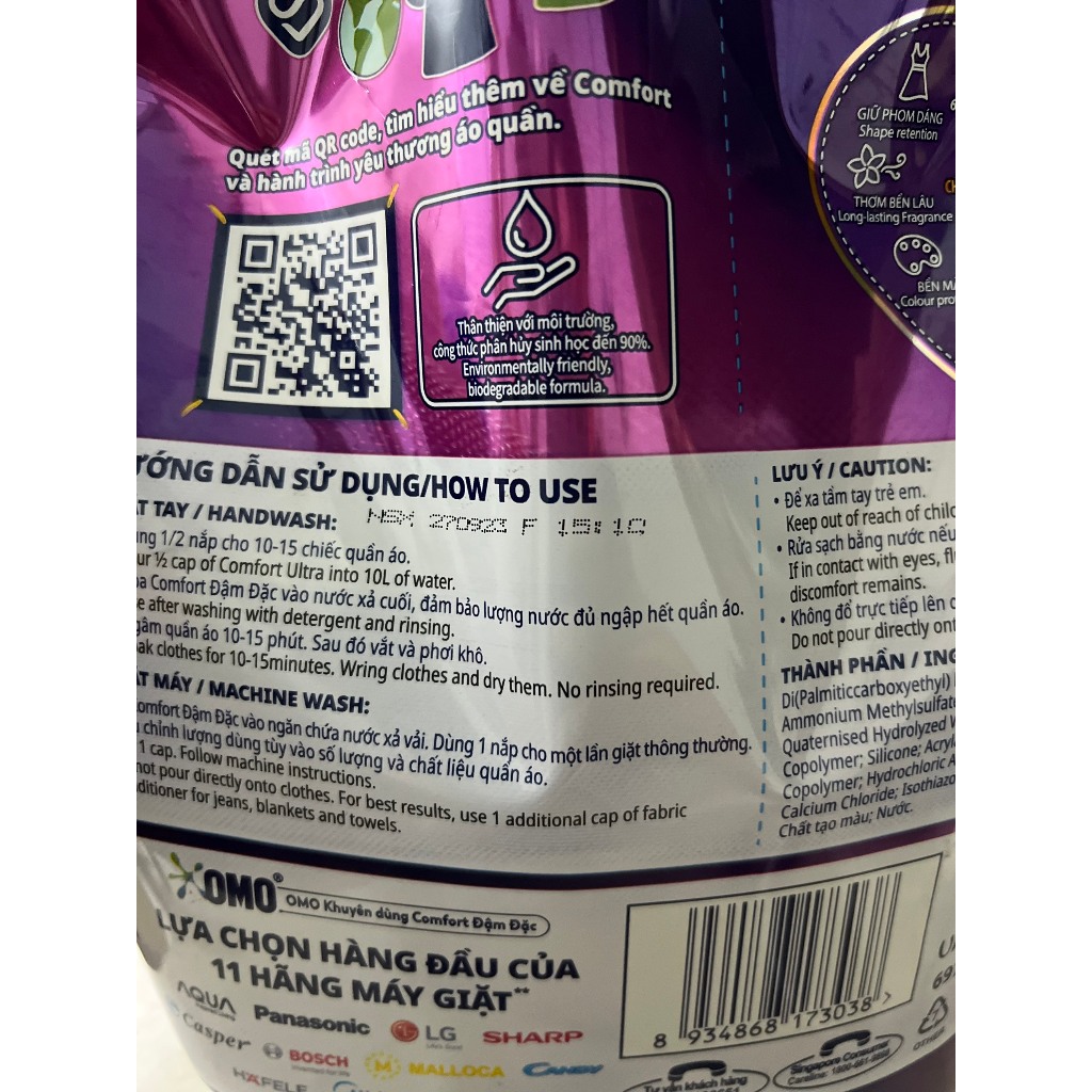 Nước xả vải comfort hương nước hoa thiên nhiên bella/sofia túi 3.2L