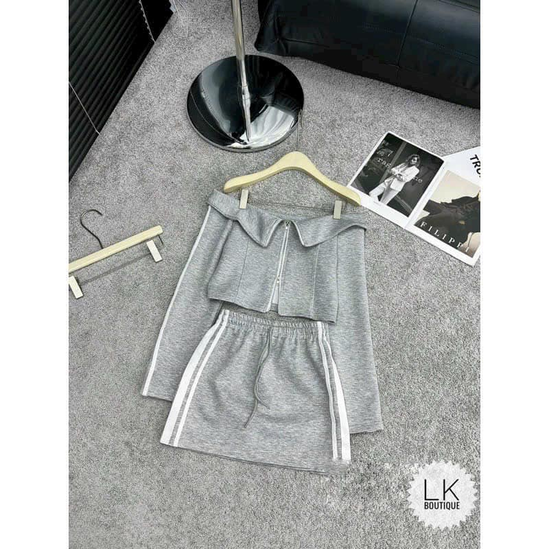 Set bẹt vai dây kéo bigsize tay dài thảo minhon mix chân váy kèm lót quần từ-60-90kg