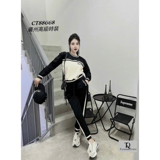 Freeship 50k - set bộ thể thao nữ terramy áo nỉ cotton & quần dài form rộng in chữ