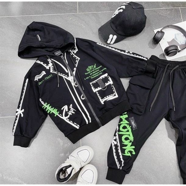 Bộ nỉ đen xanh bé trai Z77168  SBN322