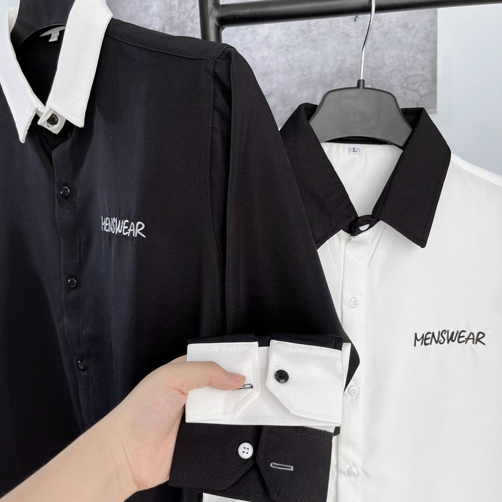 Áo sơ mi nam tay dài họa tiết in nhiệt đẹp .