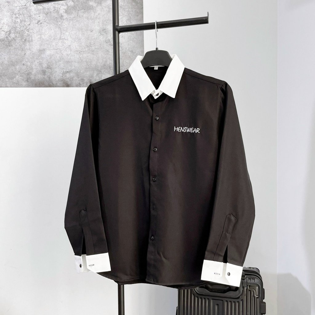 Áo sơ mi nam tay dài họa tiết in nhiệt đẹp .