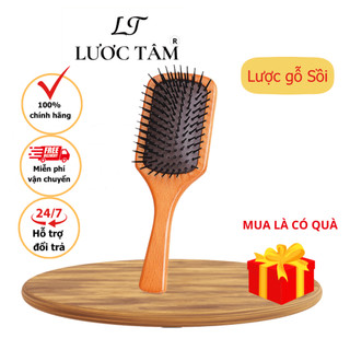 Lược chải tóc gỡ rối gỗ sồi LƯỢC TÂM mát xa da đầu size 26cm