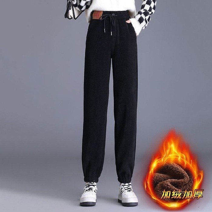 Quần nhung tăm lót lông cừu dày ấm nữ, quần jogger nữ siêu ấm dành cho mùa đông