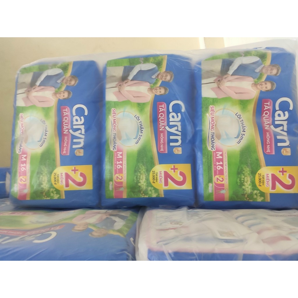 Tã quần caryn mỏng nhẹ M32, L28, XL 24 miếng gói lớn siêu tiết kiệm dễ mặc chống tràn dành cho ngườ gi
