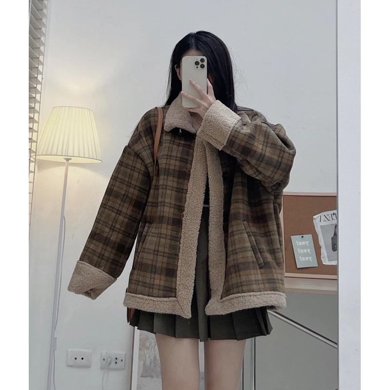 Áo khoác lông cừu nâu