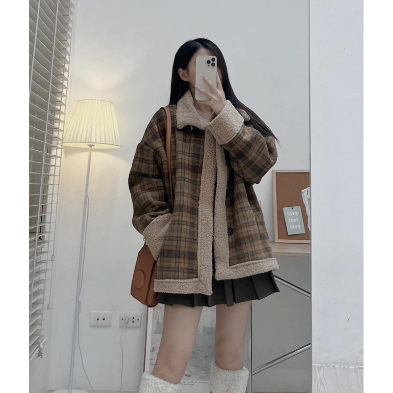 Áo khoác lông cừu nâu