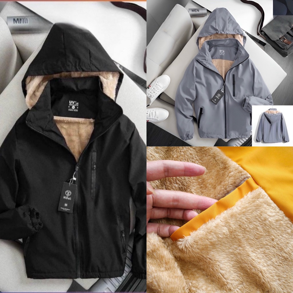Áo khoác gió nam nữ, chất liệu vải nano tráng bạc cao cấp, bên trong lót lông, mũ tháo rời. Hàng đẹp - H