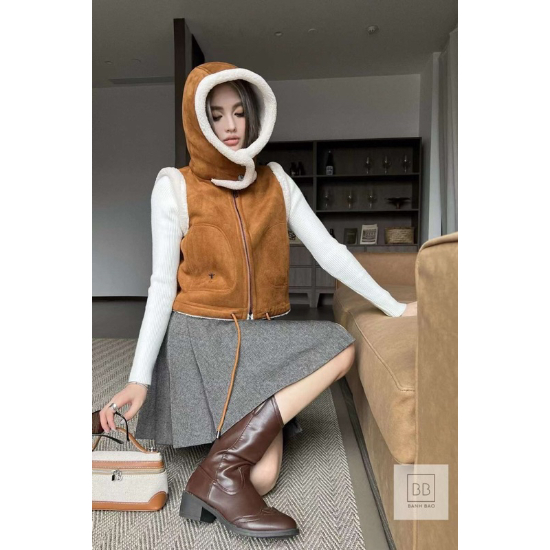 Áo khoác da lộn lót lông