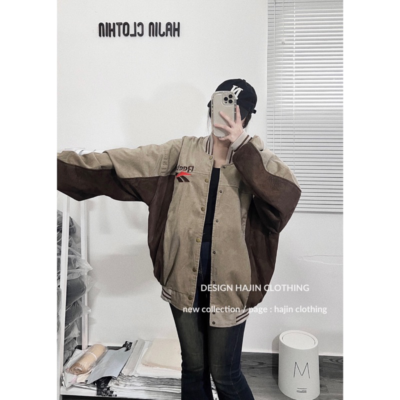 Áo khoác bomber nam nữ REEBOX tone nâu