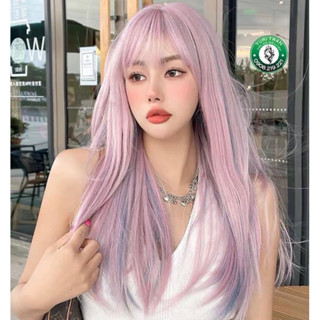 TÓC GIẢ NGUYÊN ĐẦU SIÊU CẤP YURI TRAN - Dáng tóc layer hồng baby phối light xanh coban mái thưa , hàng có sẵn, kèm lưới