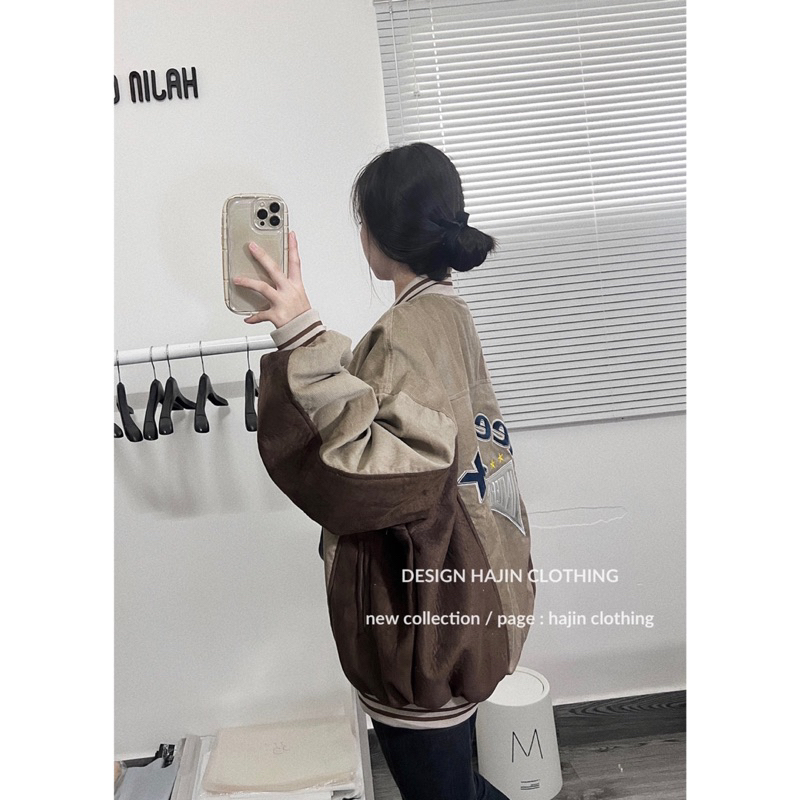 Áo khoác bomber nam nữ REEBOX tone nâu