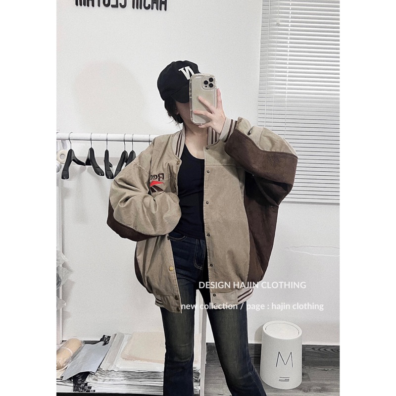 Áo khoác bomber nam nữ REEBOX tone nâu