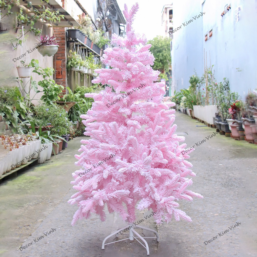 Cây Thông Tuyết Lá PE Màu Hồng Cao Cấp C25 3m loại tán dày rậm Cây Thông Trang Trí Noel