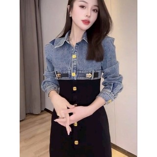 ĐẦM JEAN SƠ MI PHỐI THUN CAO CẤP
