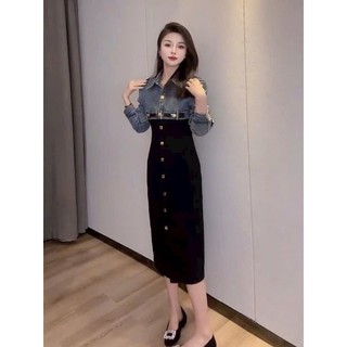 ĐẦM JEAN SƠ MI PHỐI THUN CAO CẤP