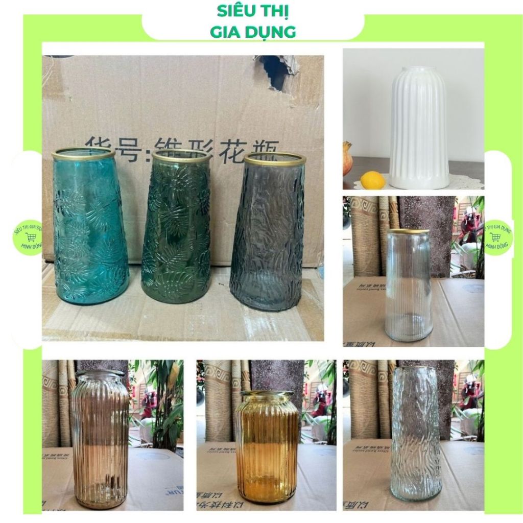 Lọ hoa thủy tinh viền vàng, lọ hoa thủy tinh Cao Cấp Sang Trọng Decors Nhà Cửa