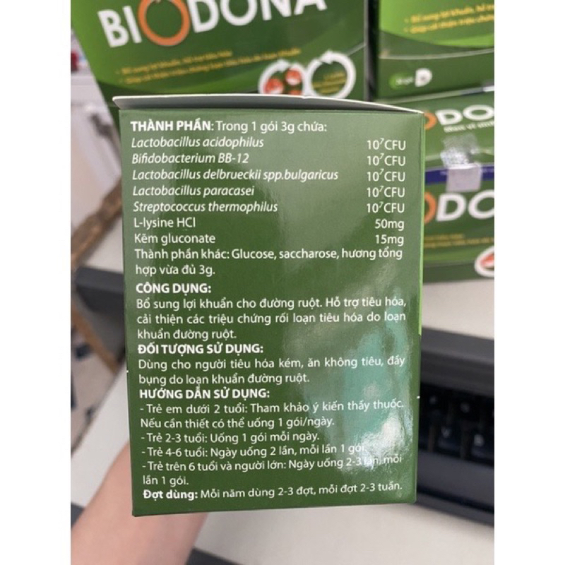 Men vi sinh BIODONA  mỗi gói 3g bổ sung lợi khuẩn cho đường ruột