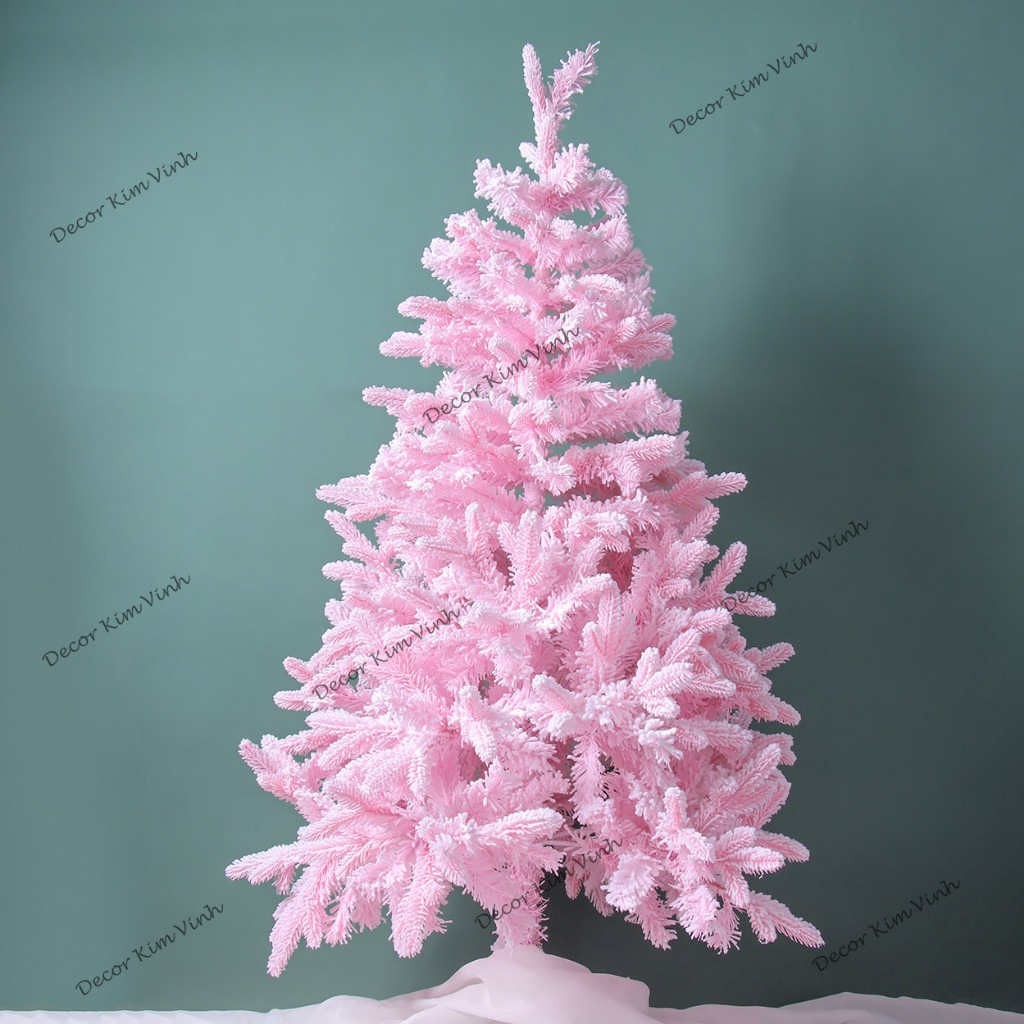 Cây Thông Tuyết Lá PE Màu Hồng Cao Cấp C25 2.1mét loại tán dày rậm Cây Thông Trang Trí Noel