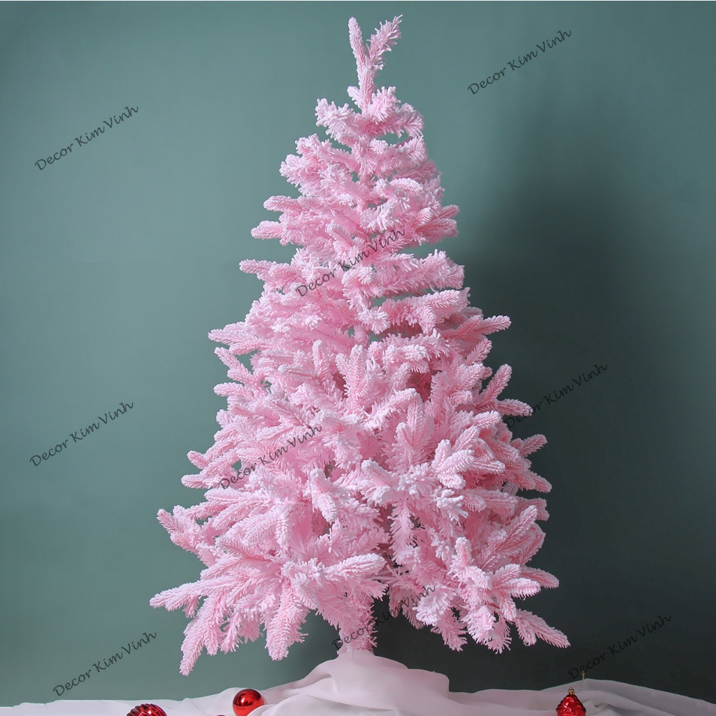 Cây Thông Tuyết Lá PE Màu Hồng Cao Cấp C25 (NHIỀU SIZE) loại tán dày rậm Cây Thông Trang Trí Noel