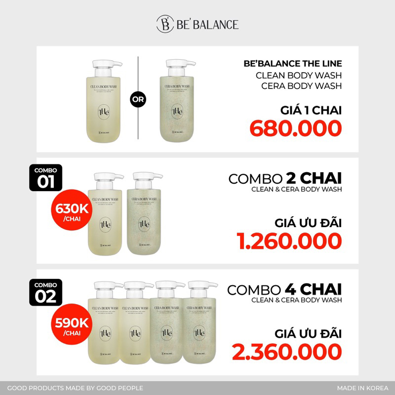 Combo 2 dòng Sữa tắm The Clean & The Cera Body Wash 500ml