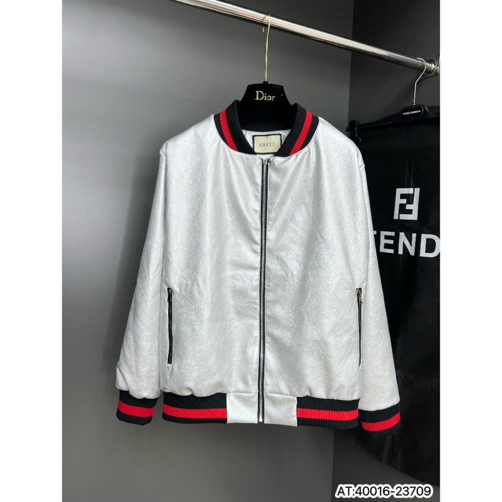 Áo khoác bomber Da bạc 2 lớp siêu hot_Áo khoác bomber viền đỏ nam cao cấp 2023