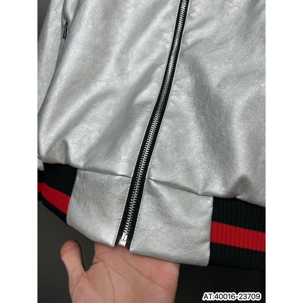 Áo khoác bomber Da bạc 2 lớp siêu hot_Áo khoác bomber viền đỏ nam cao cấp 2023