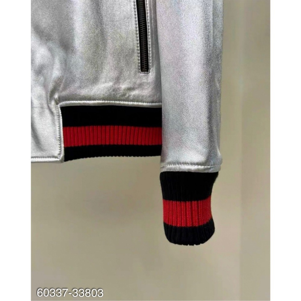 Áo khoác bomber Da bạc 2 lớp siêu hot_Áo khoác bomber viền đỏ nam cao cấp 2023