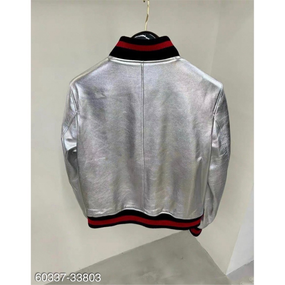 Áo khoác bomber Da bạc 2 lớp siêu hot_Áo khoác bomber viền đỏ nam cao cấp 2023