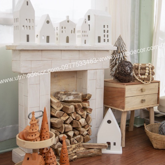 Lò sưởi gỗ giả gạch trang trí Noel kích thước D88 x R20 x C80 CM