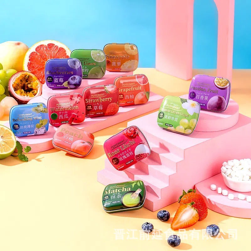 Kẹo Ngậm Bạc Hà Không Đường Hương Trái Cây Hộp Sắt