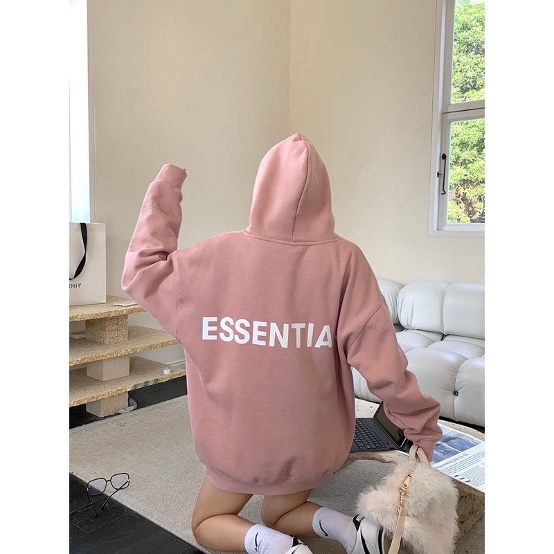 Áo Hoodie ESSENTIALS Mũ Trùm 2 Lớp Màu Hồng Chất Nỉ Cotton Cao Cấp
