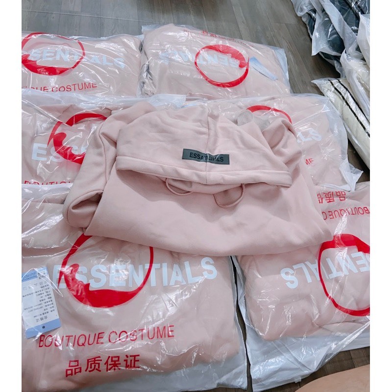 Áo Hoodie ESSENTIALS Mũ Trùm 2 Lớp Màu Hồng Chất Nỉ Cotton Cao Cấp