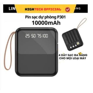 Sạc Dự Phòng Sendem P301 10000mAh Tích Hợp Sẵn Cáp Sạc, Có Led Báo Phần Trăm Pin HIGHTECH