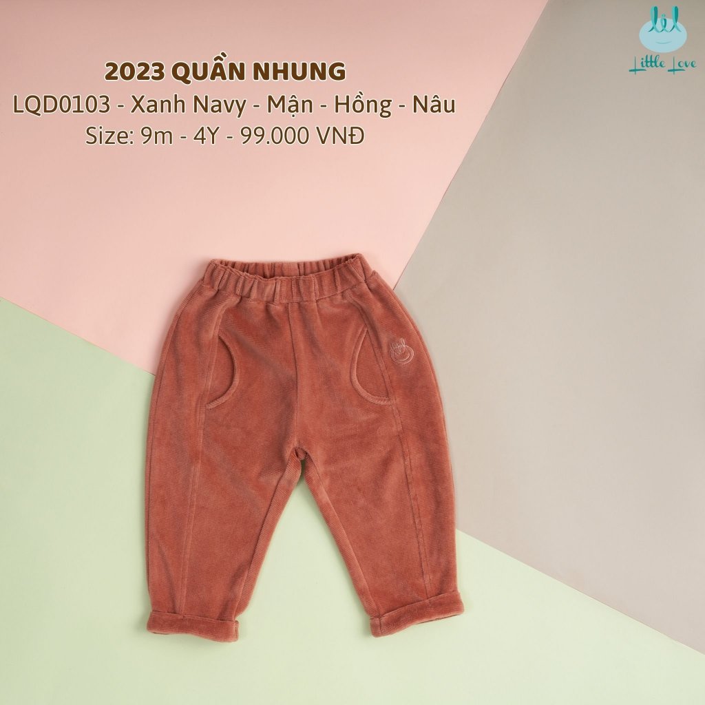 Lil- Quần nỉ nhung dày thiết kế gập gấu cho bé