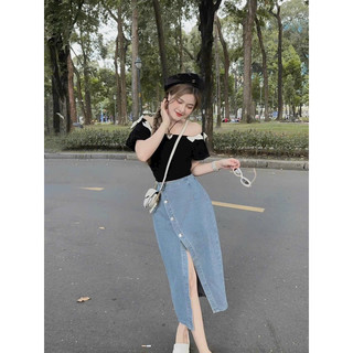 Đầm dạo phố TRIPBLE T DRESS trễ vai thun gân - Free size