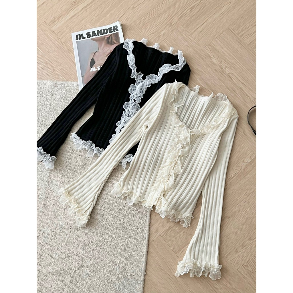 ÁO LEN GÂN MỎNG MENY ÔM BODY DÀI TAY ỐNG LOE VIỀN BÈO SIÊU XINH