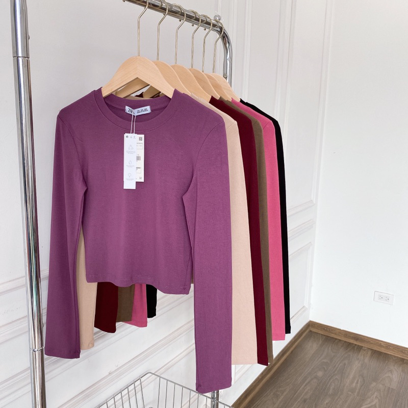 Áo Crop Top Cổ Tròn Dài Tay Hàng QC 6 Màu Siêu Hot Tôn Dáng , Sáng Da Chất  Đẹp