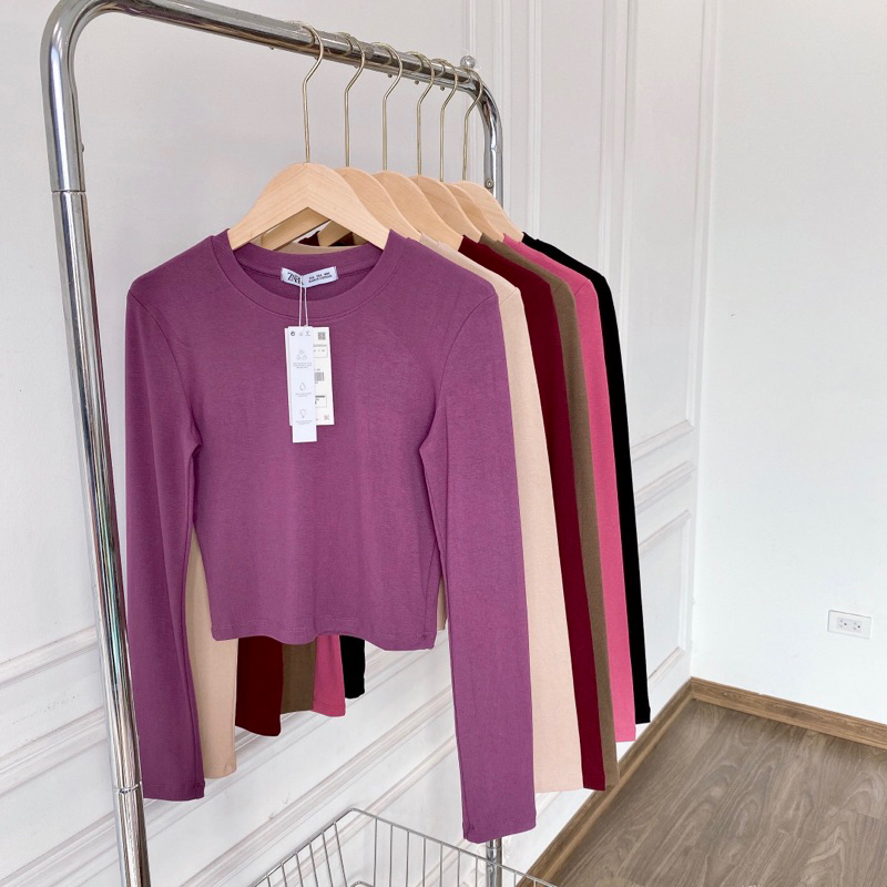 Áo Crop Top Cổ Tròn Dài Tay Hàng QC 6 Màu Siêu Hot Tôn Dáng , Sáng Da Chất  Đẹp