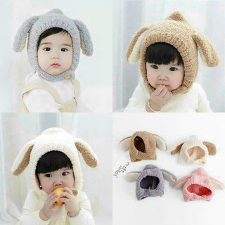 Nón mũ len lông cừu non tai thỏ bé