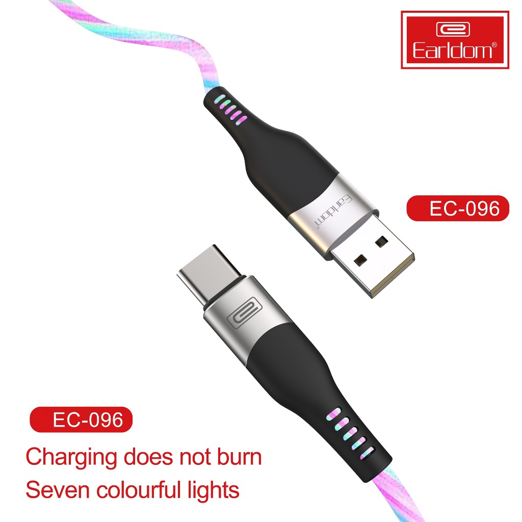 Dây cáp Sạc Phát Sáng 7 Màu Chuyển Động Earldom EC-096 Sạc Nhanh 2.4A
