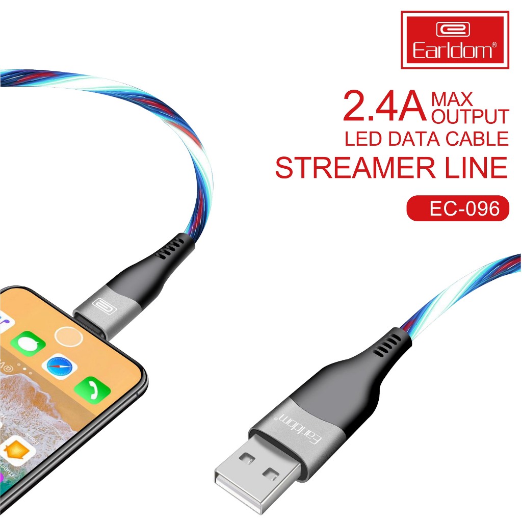 Dây cáp Sạc Phát Sáng 7 Màu Chuyển Động Earldom EC-096 Sạc Nhanh 2.4A