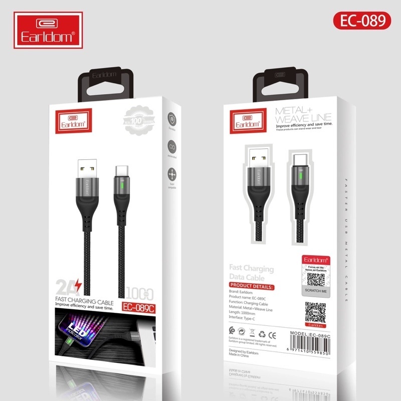 Dây cáp Sạc nhanh dây dù 1m Earldom EC-089 dùng sạc cho điện thoại ip 6 - 14 promax